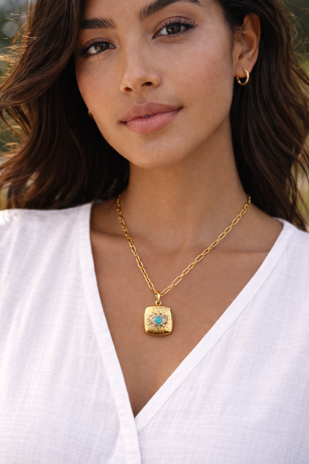 Turquoise Evil Eye Locket and Chain