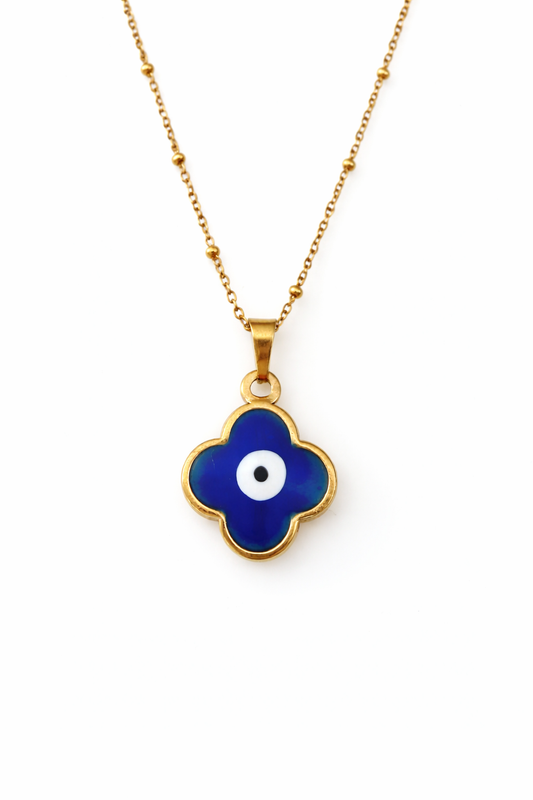 Clover Blue Evil Eye Pendant Necklace