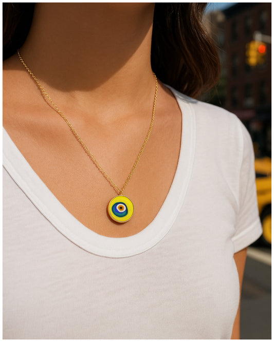 “The Perfect Yellow” Evil Eye Glass Amulet Artisan Necklace