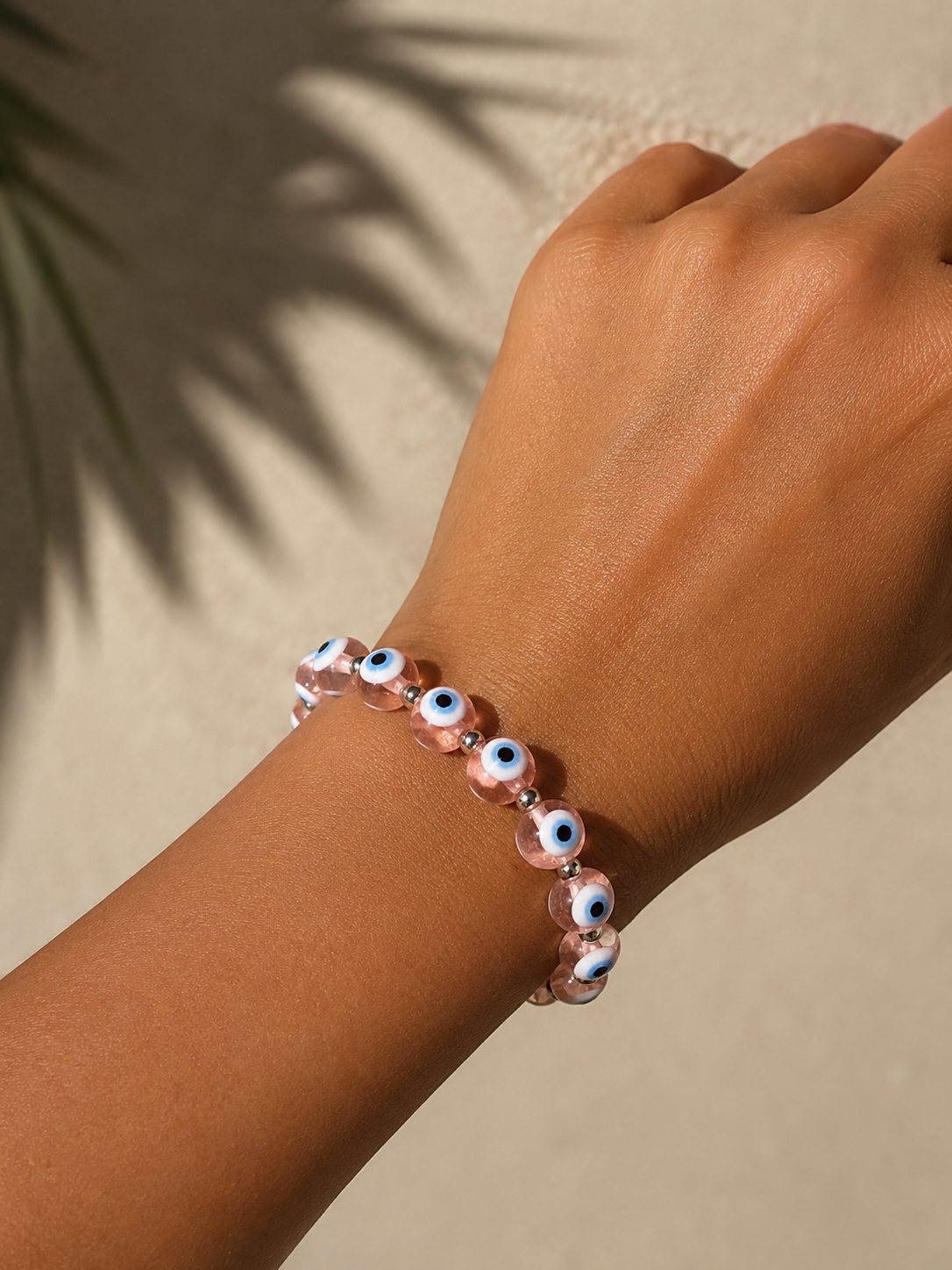 Pink Glass Evil Eye Bracelet