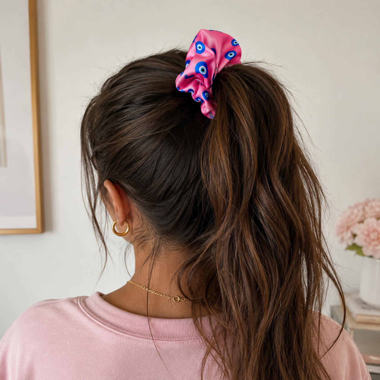 Pink Evil Eye Oversized Hair Tie Scrunchie