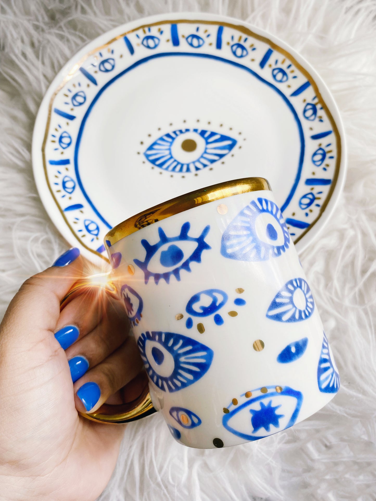 Evil Eye Golden Mug & Dessert Plate