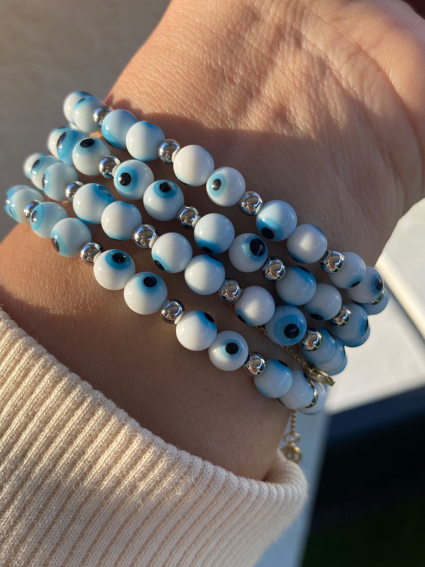 Classic Evil Eye White Beaded Bracelet