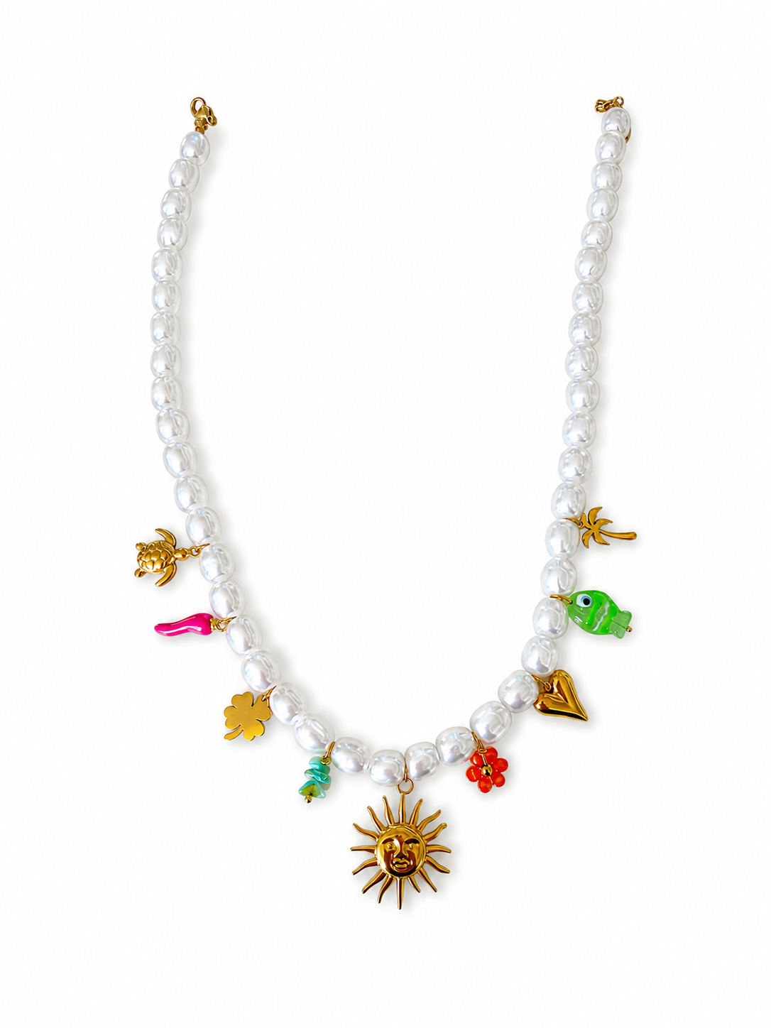 Lucky Charm Pearl Necklace | Iridescent Pearl Inspired Statement Necklace