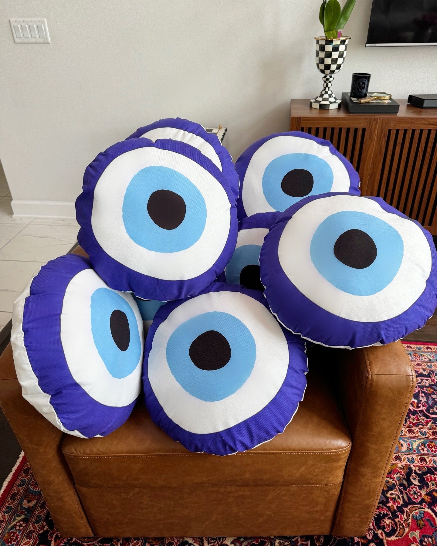 Evil Eye Cushioned Round Throw Pillow Home Decor Decoration Gift
