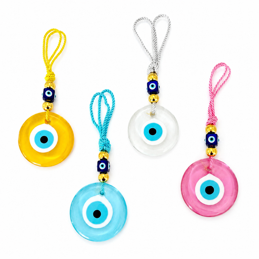 Pastel Glass Evil Eye Amulets with Colored Rope