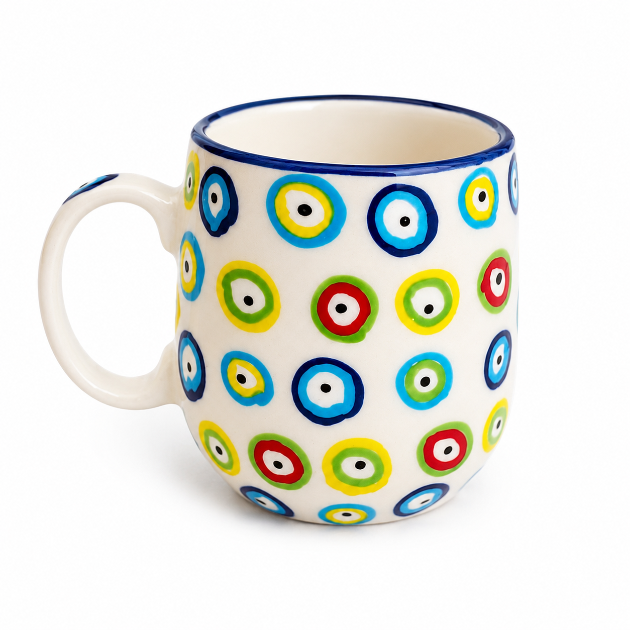 Hand-Painted Evil Eye Ceramic Mug | Colorful Artisan Coffee Cup | 12 oz