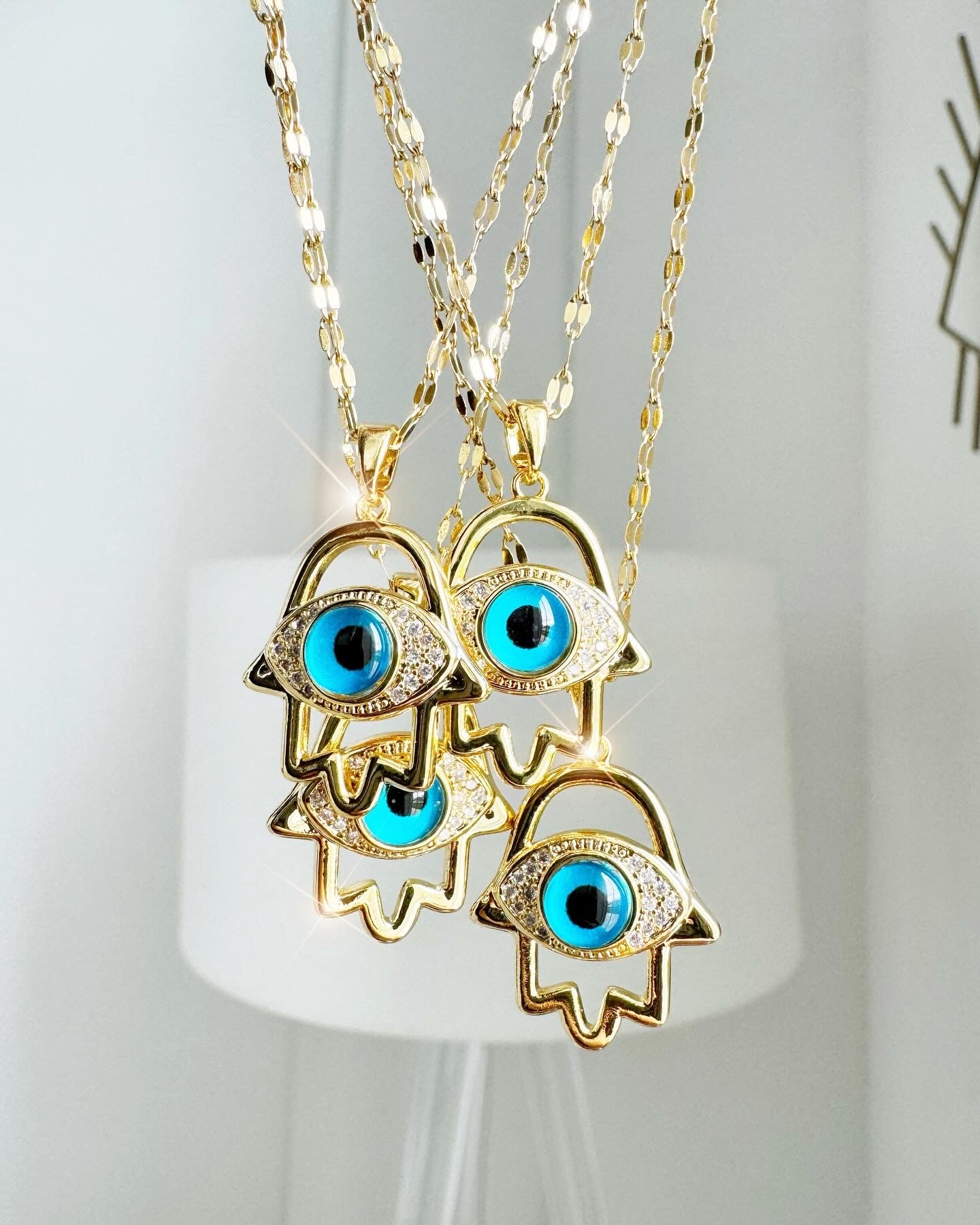 Evil Eye Hamsa Crystal Charm Necklace