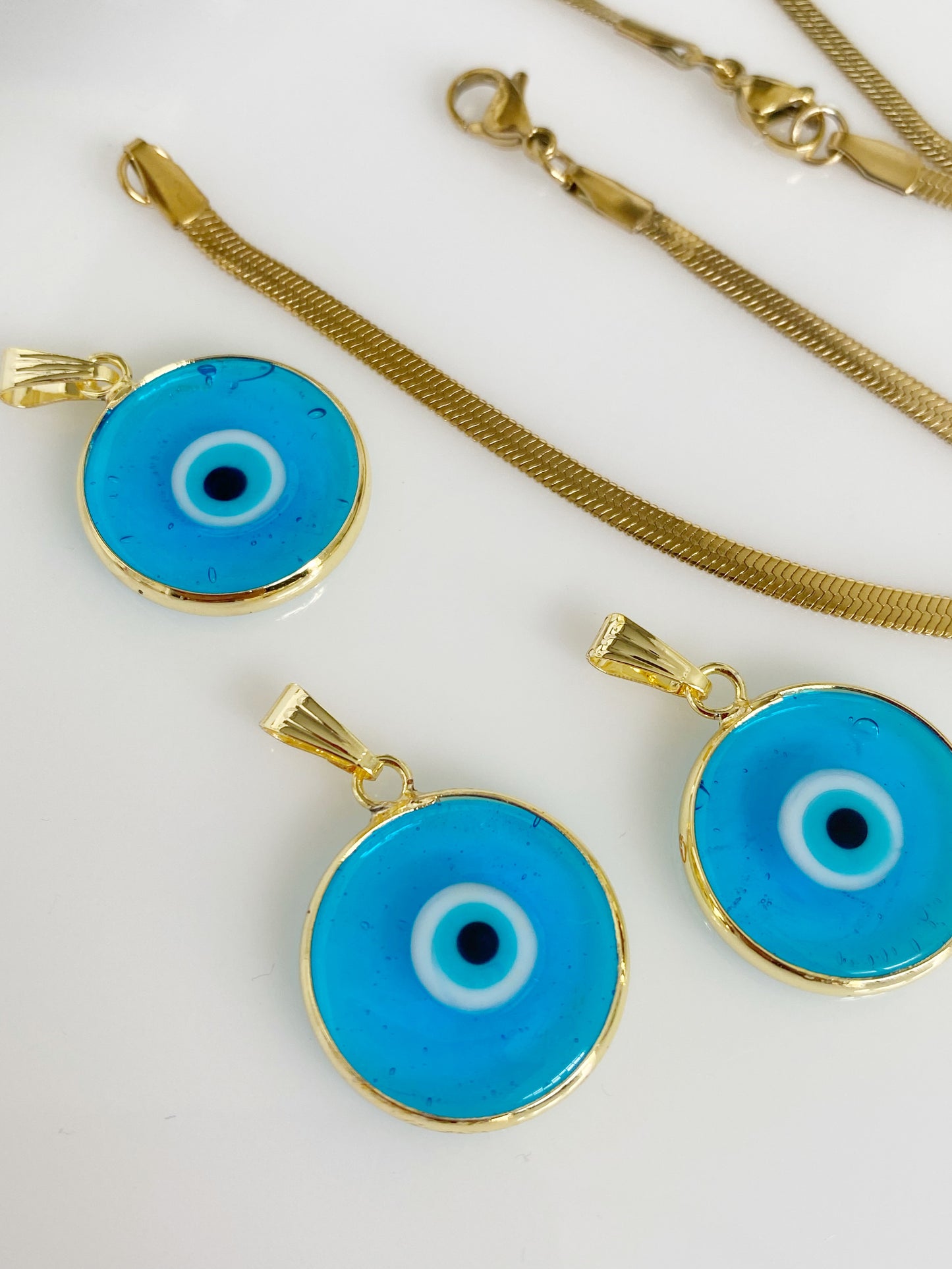 Ocean Blue Evil Eye Glass Necklacs