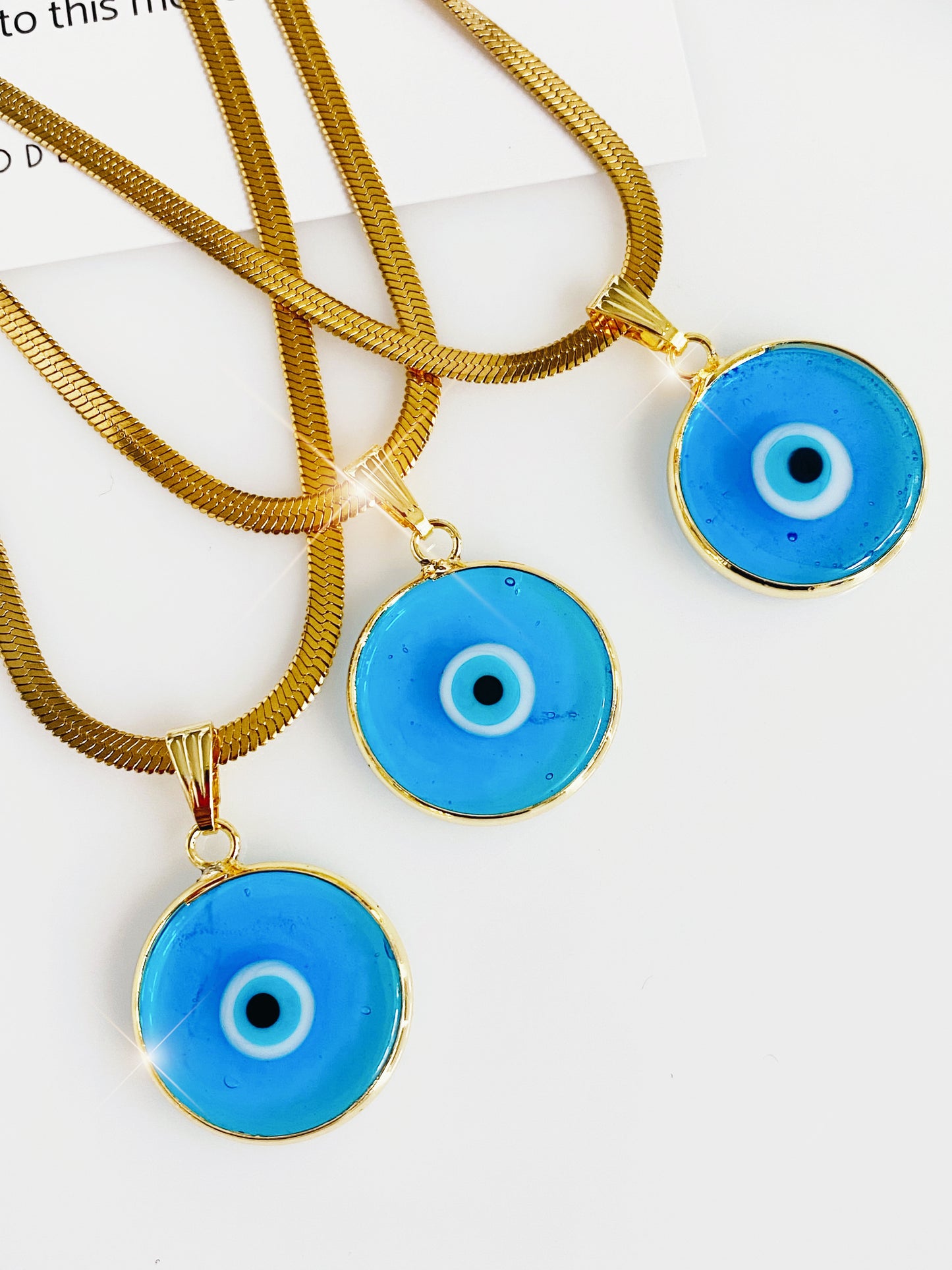 Ocean Blue Evil Eye Glass Necklacs