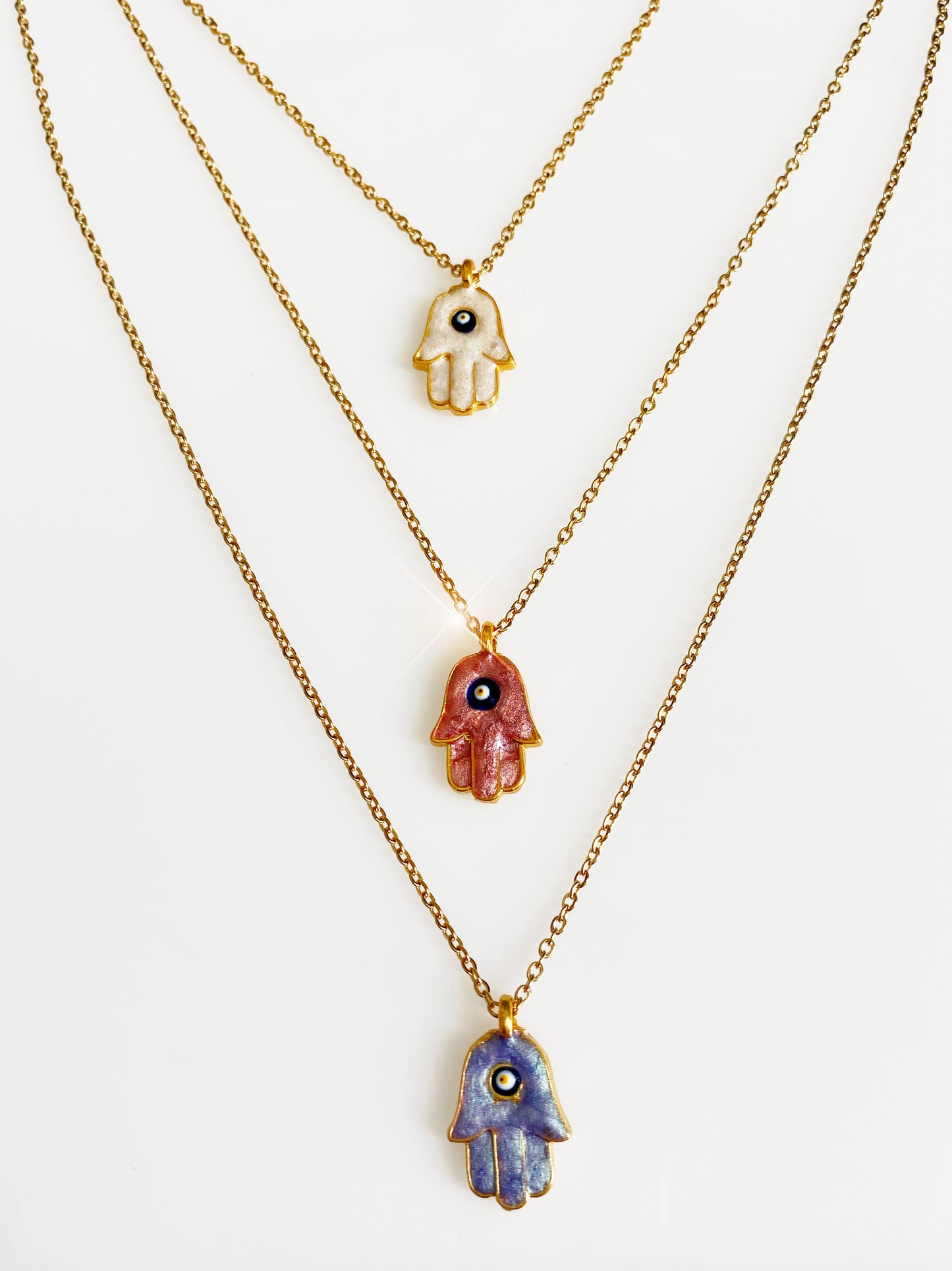 Hamsa Iridescent Gold Painted Necklace