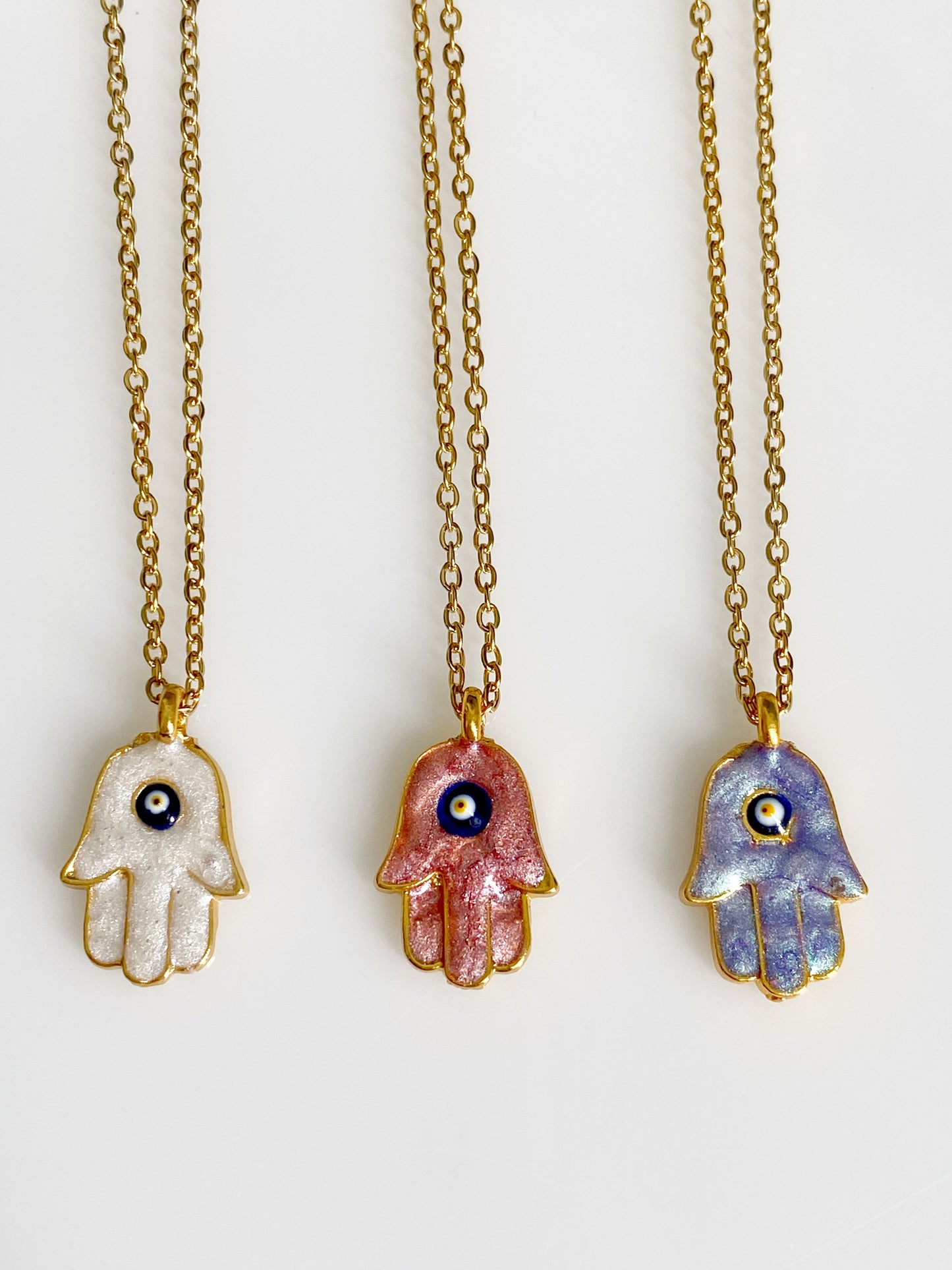 Hamsa Iridescent Gold Painted Necklace