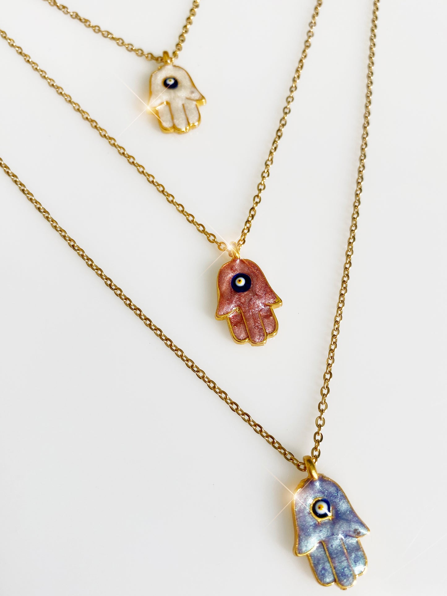 Hamsa Iridescent Gold Painted Necklace