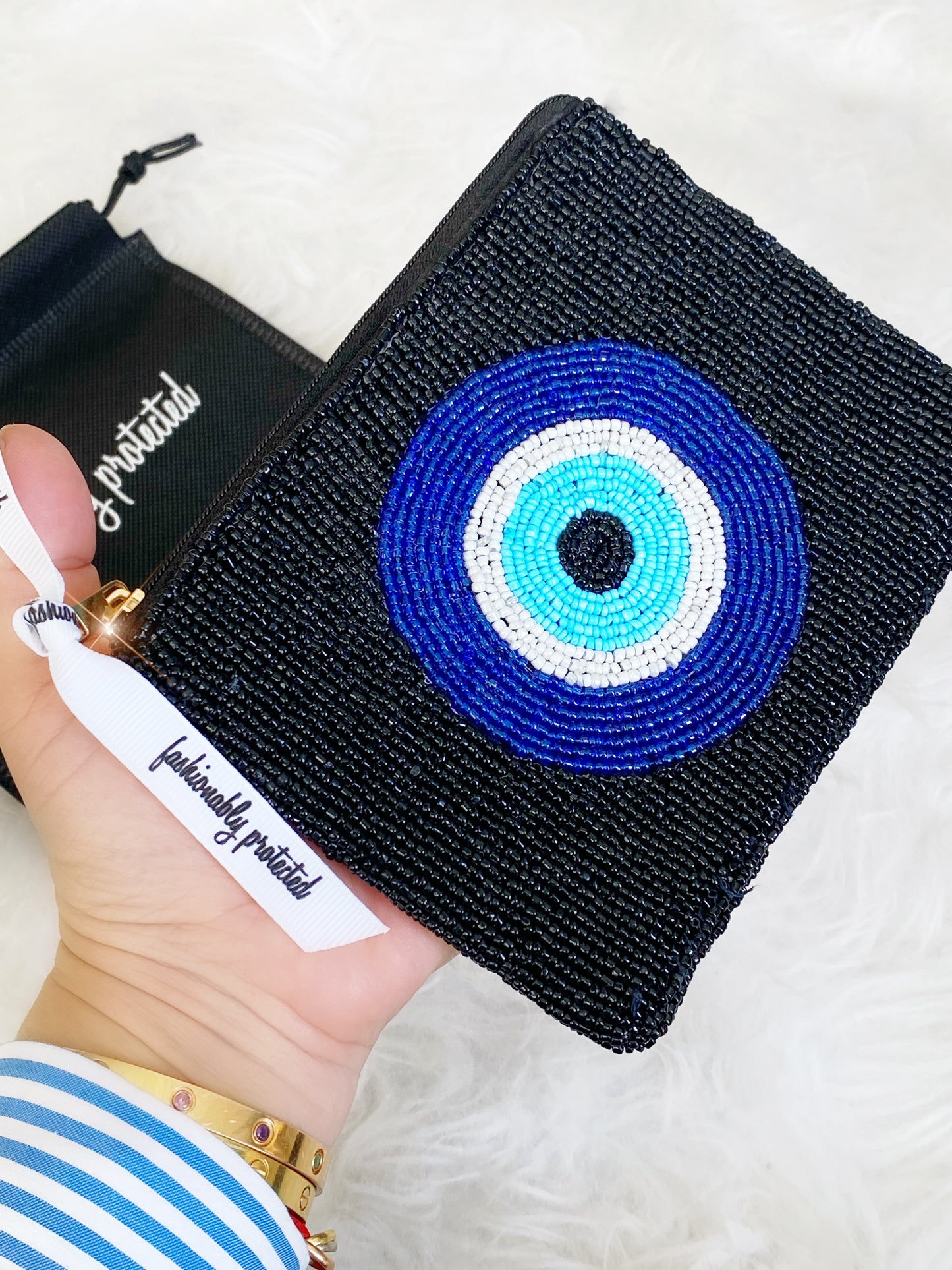 Evil Eye Beaded Zipper Purse