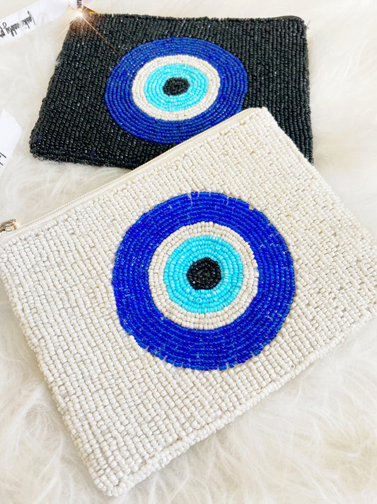 Evil Eye Beaded Zipper Purse