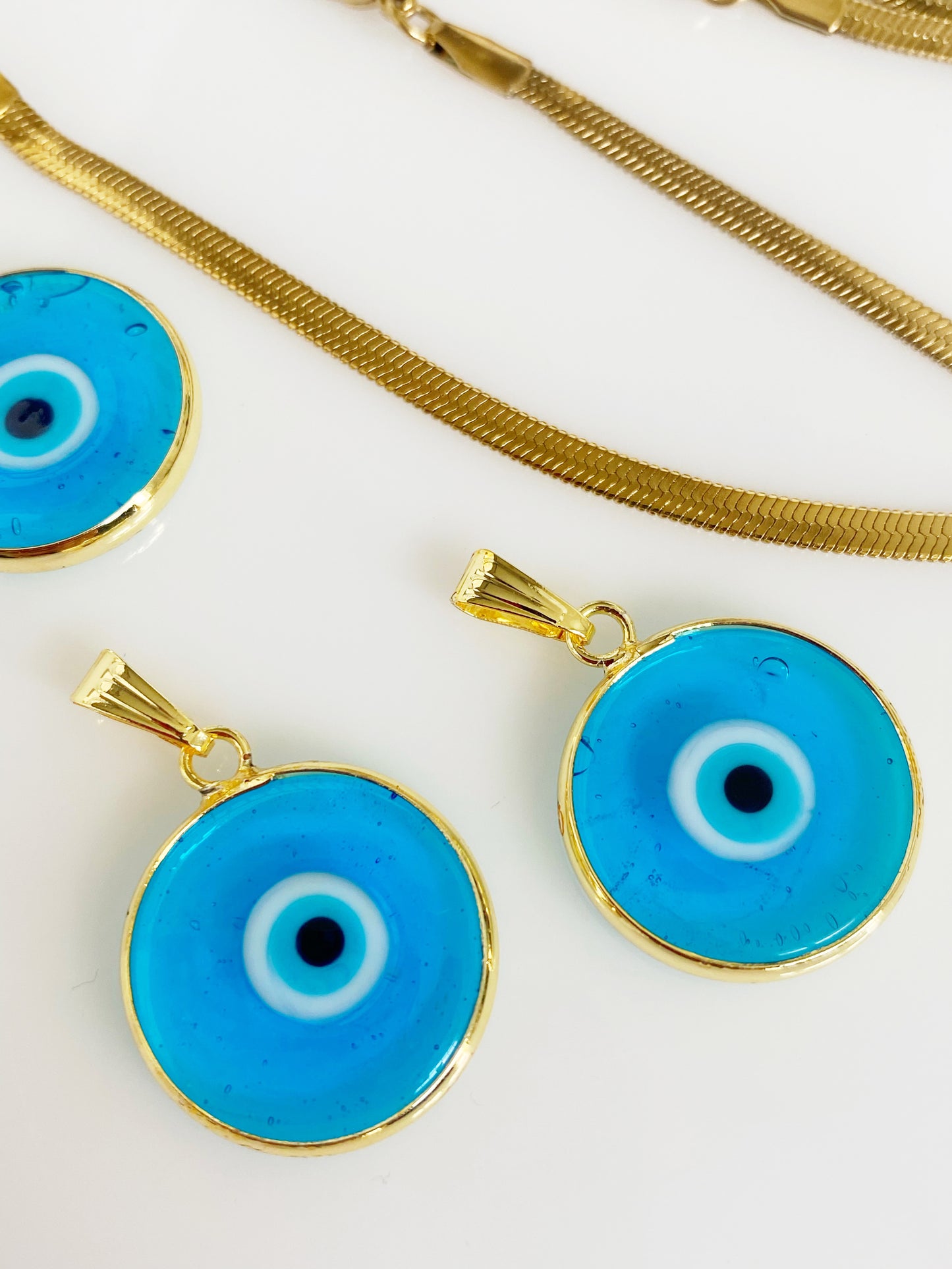 Ocean Blue Evil Eye Glass Necklacs