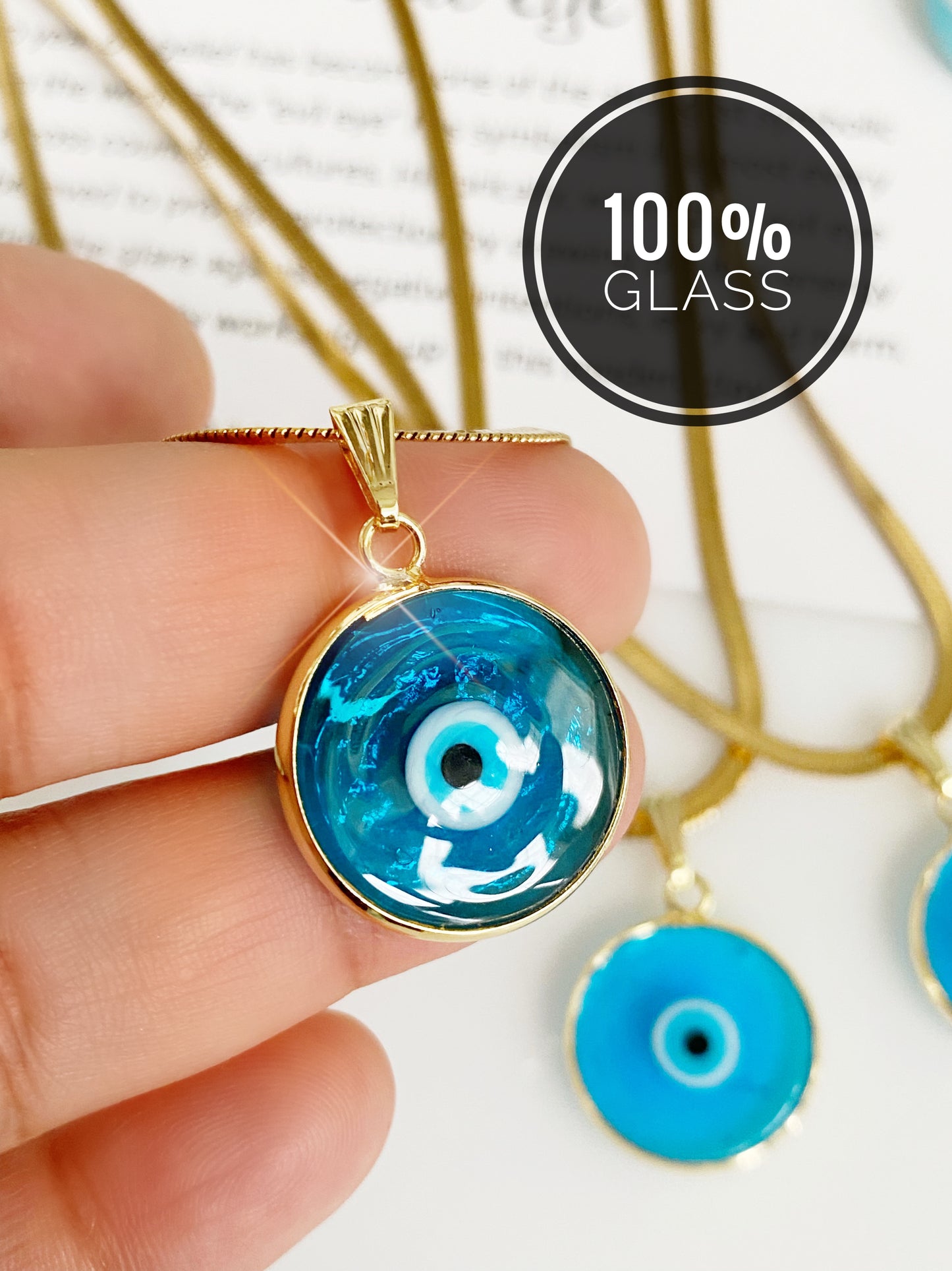 Ocean Blue Evil Eye Glass Necklacs