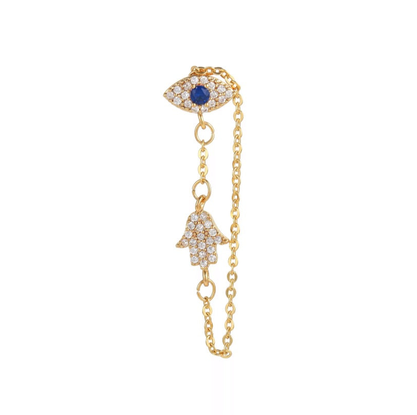 Evil Eye Hamsa Chained Earrings