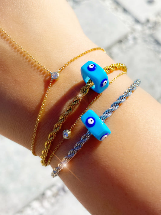 Evil Eye Turquoise Twist Cube Bracelet