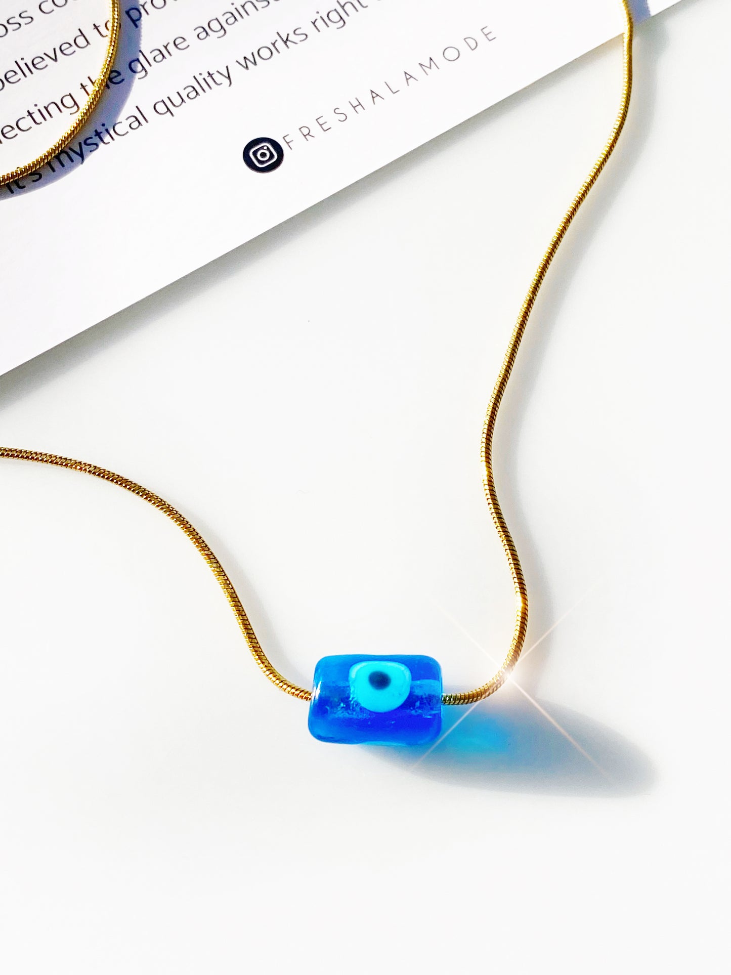 Evil Eye Blue Glass Cylinder Necklace