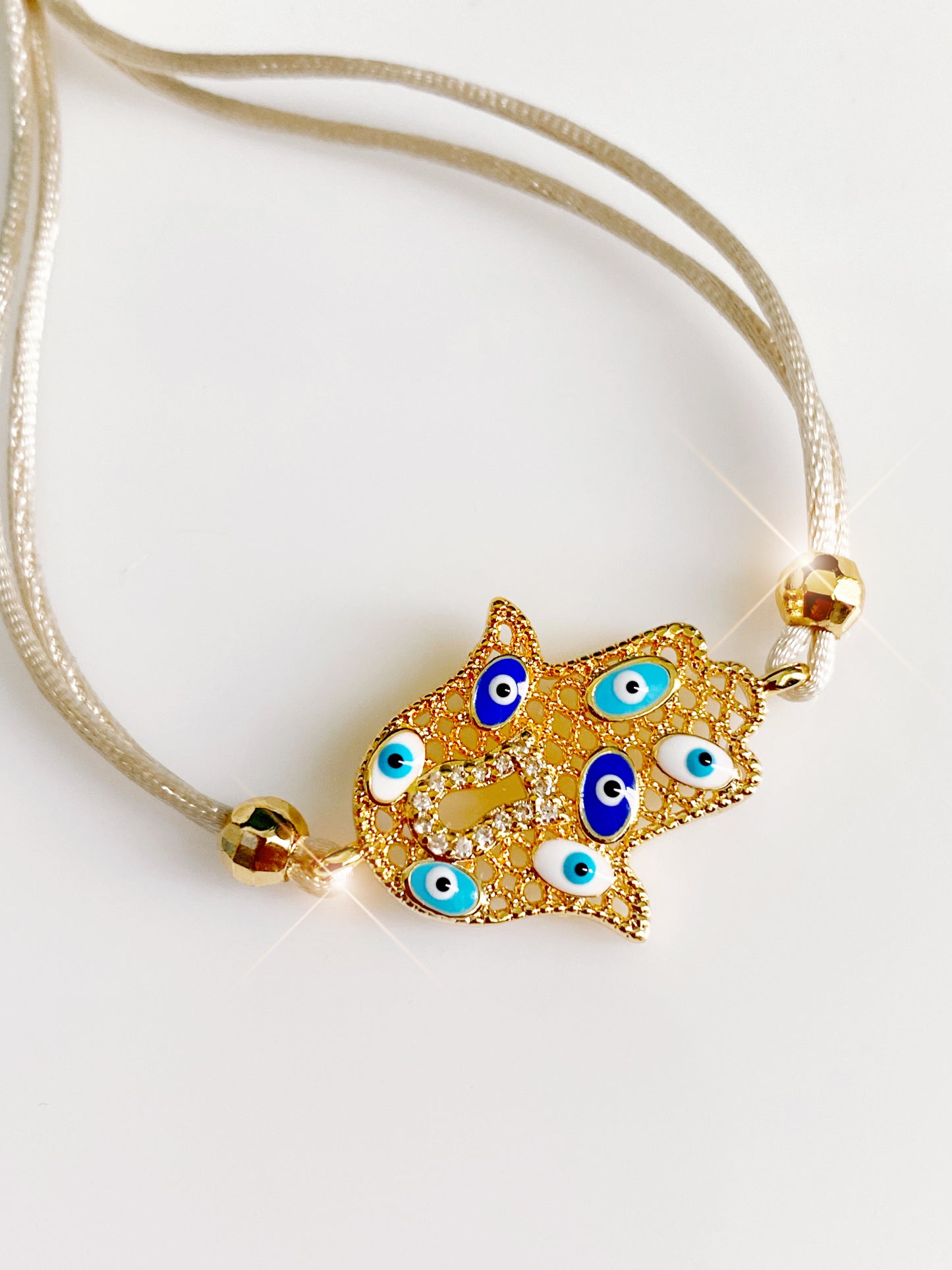 Golden Crystal Evil Eye Hamsa Bracelet