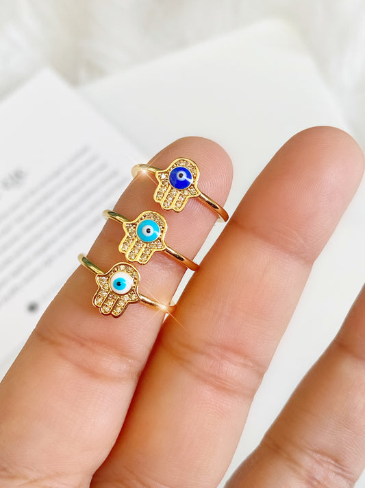 Dainty Evil Eye Hamsa Ring