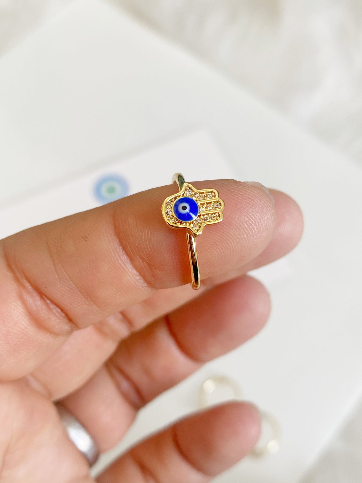 Dainty Evil Eye Hamsa Ring