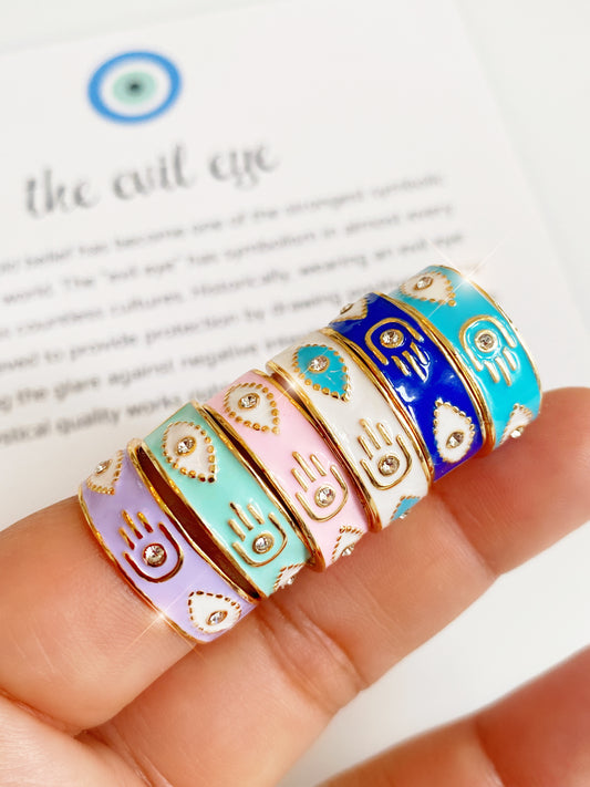 Modern Evil Eye Hamsa Band Ring