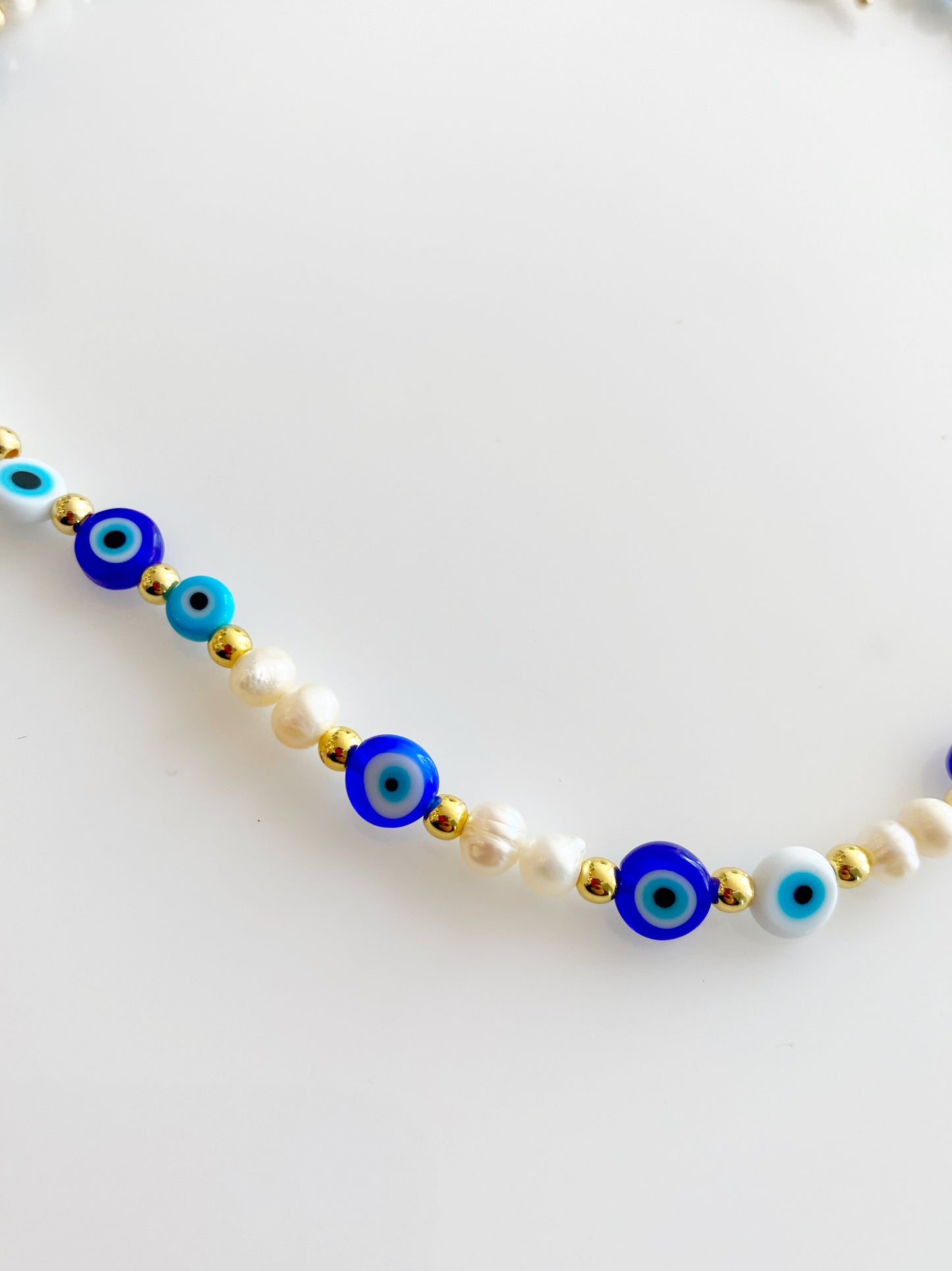 Evil Eye Beaded Fresh Water Pearls Toggle Necklace