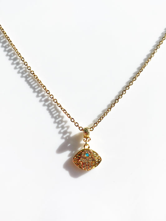 Vintage Turquoise Hamsa Charm Necklace