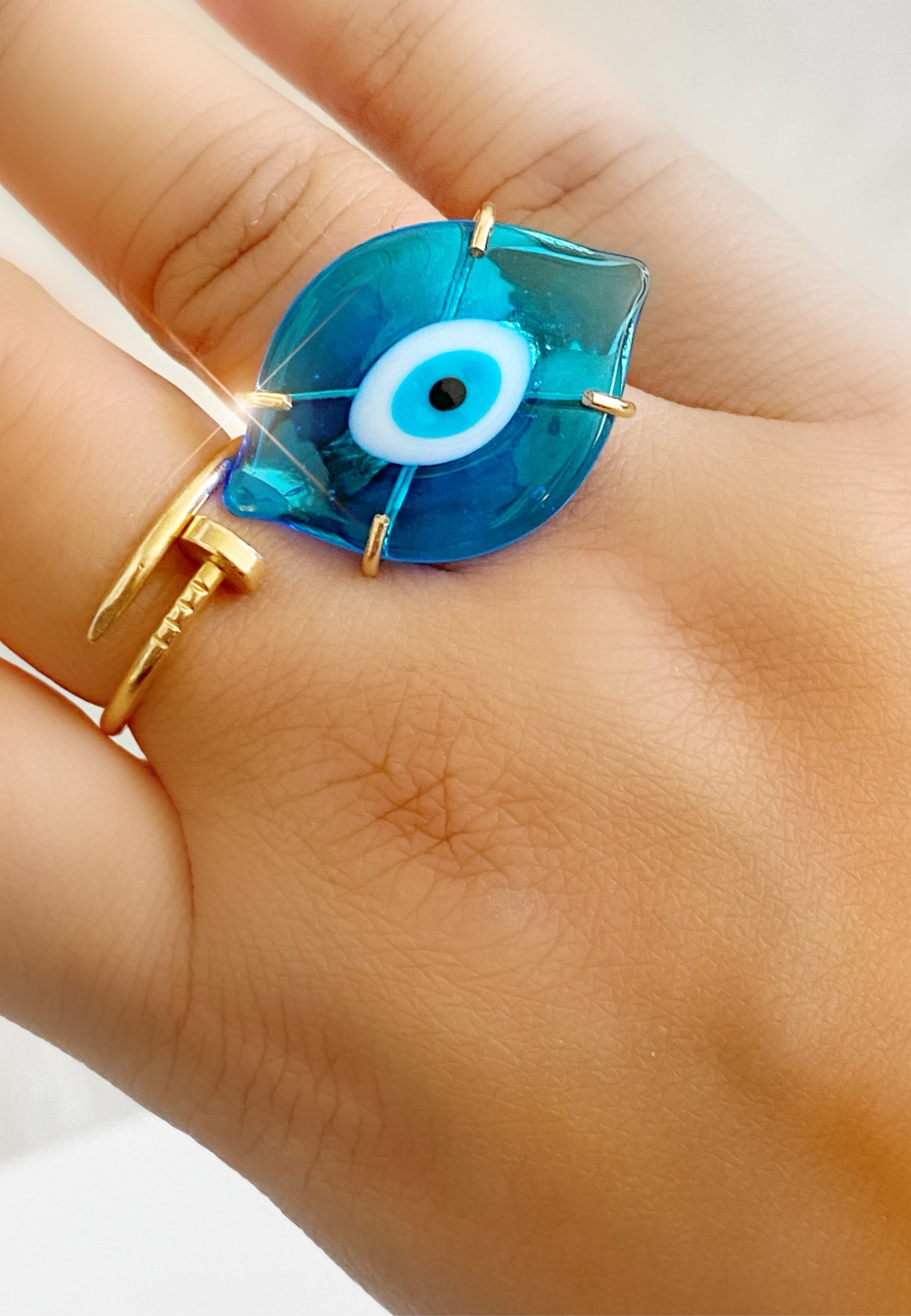 Evil Eye Turquoise Glass Ring