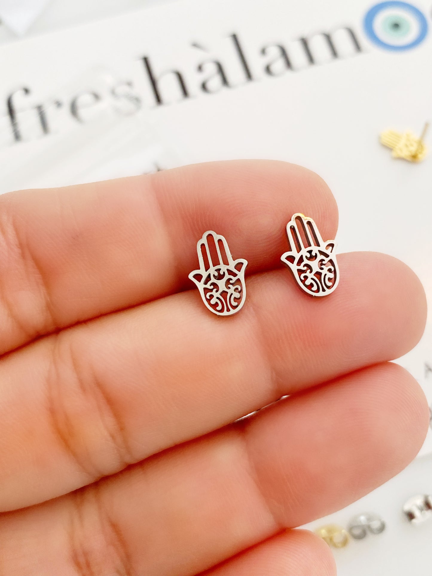 Hamsa Stainless Steel Stud Earrings