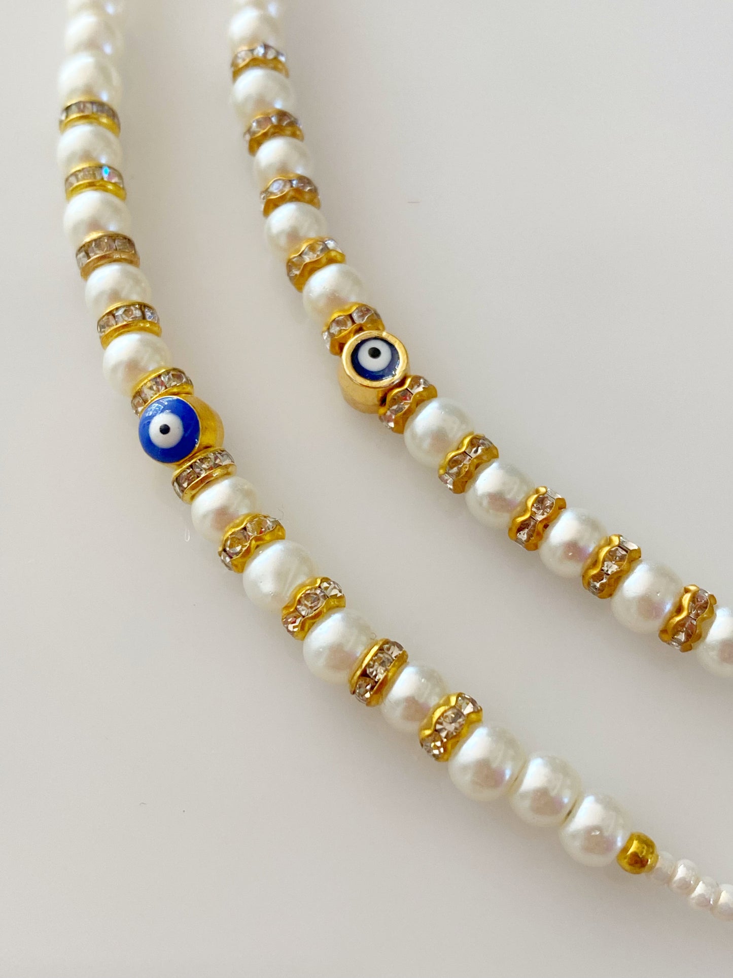 Evil Eye White Faux Beaded Necklace