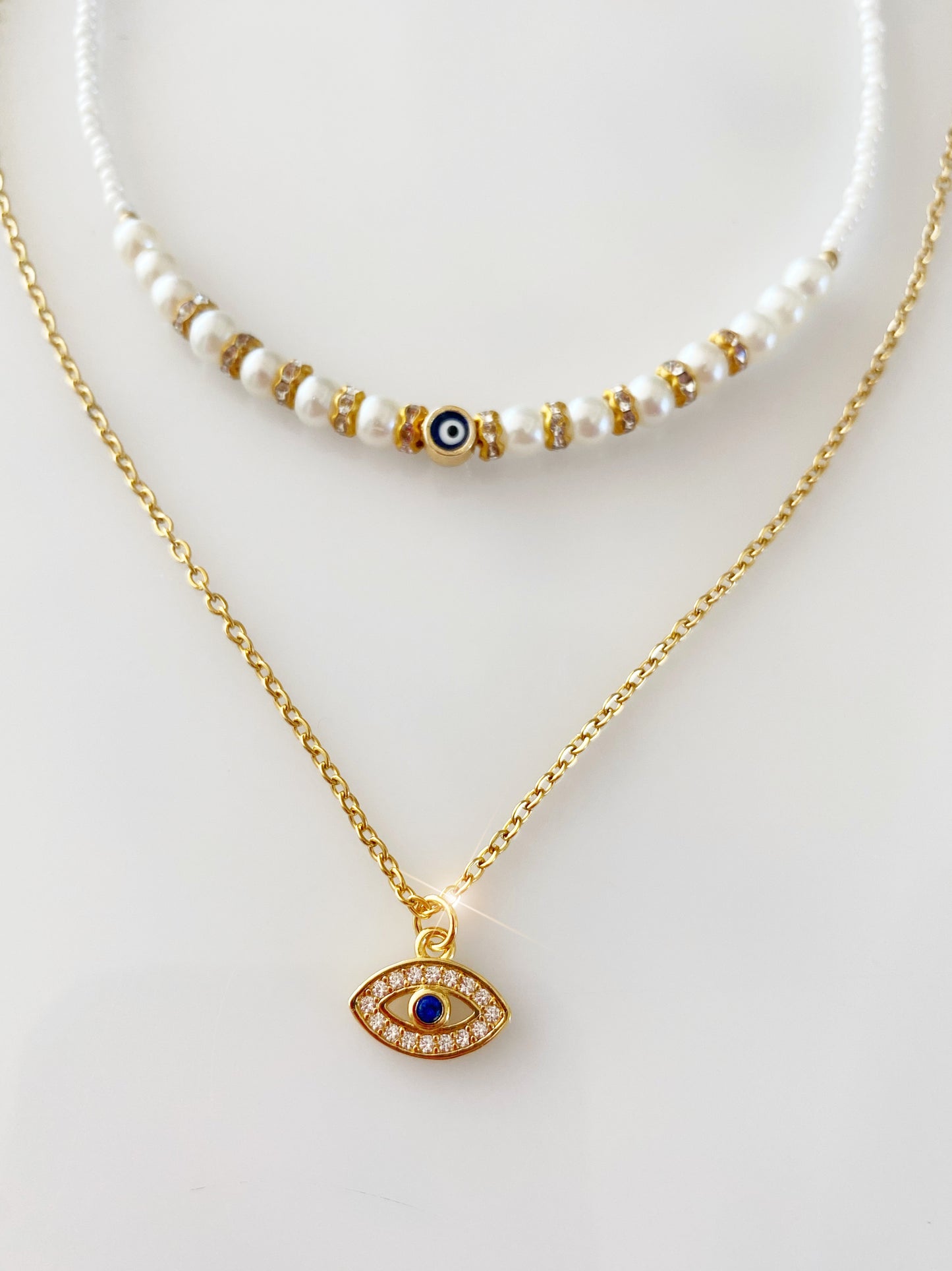 Evil Eye White Faux Beaded Necklace