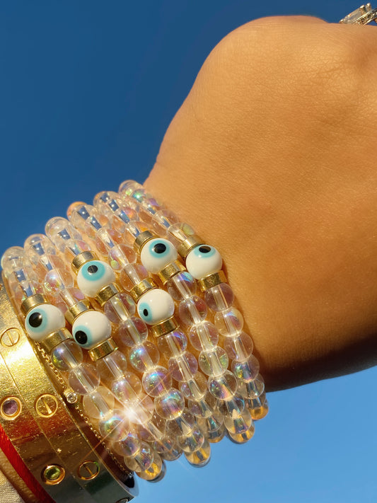 Iridescent Evil Eye Glass Bracelet