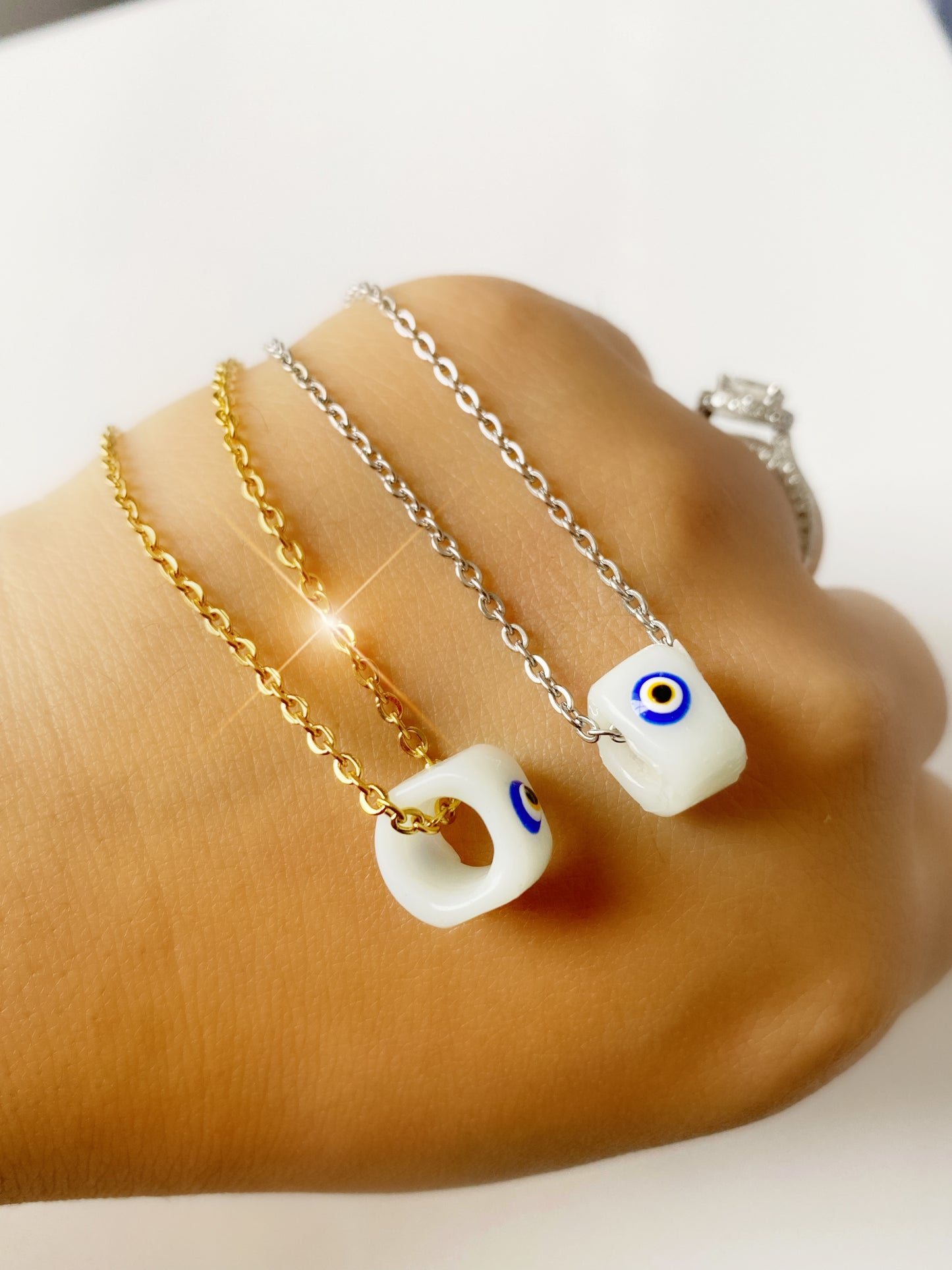 Evil Eye Cube Charm Necklace No