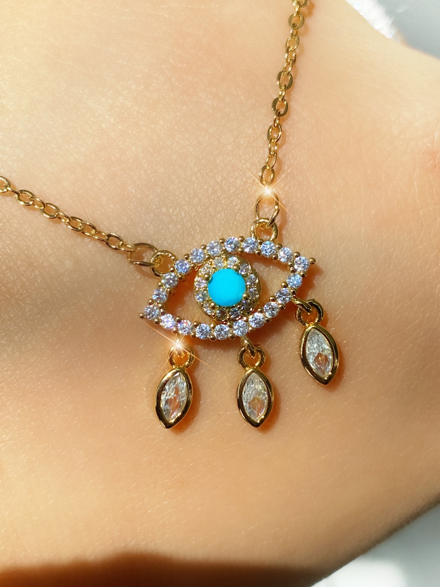 Evil Eye Nazar Crystal Dangle Necklace