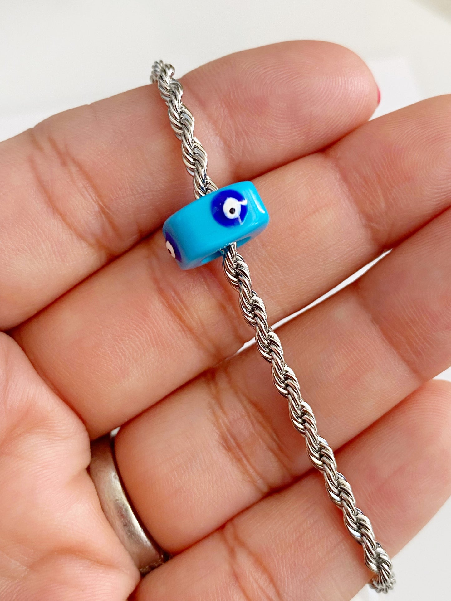 Evil Eye Turquoise Twist Cube Bracelet