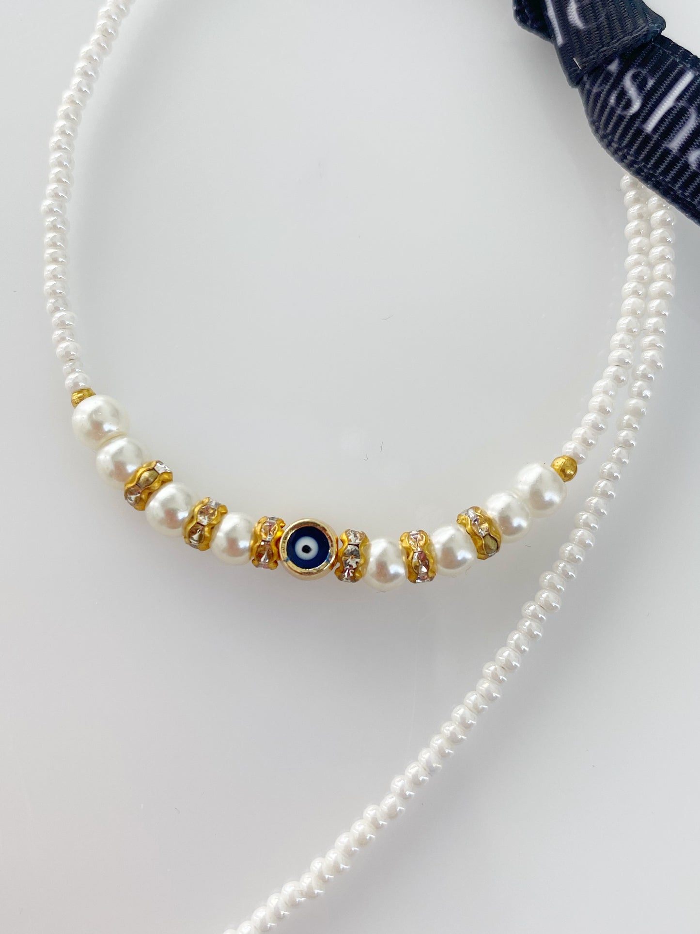 Evil Eye White Faux Beaded Necklace