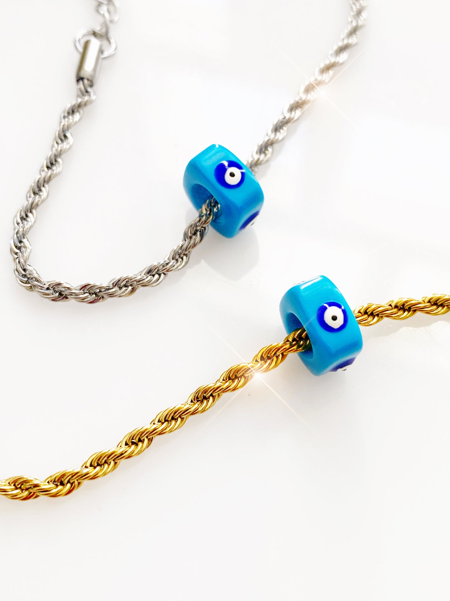 Evil Eye Turquoise Twist Cube Bracelet