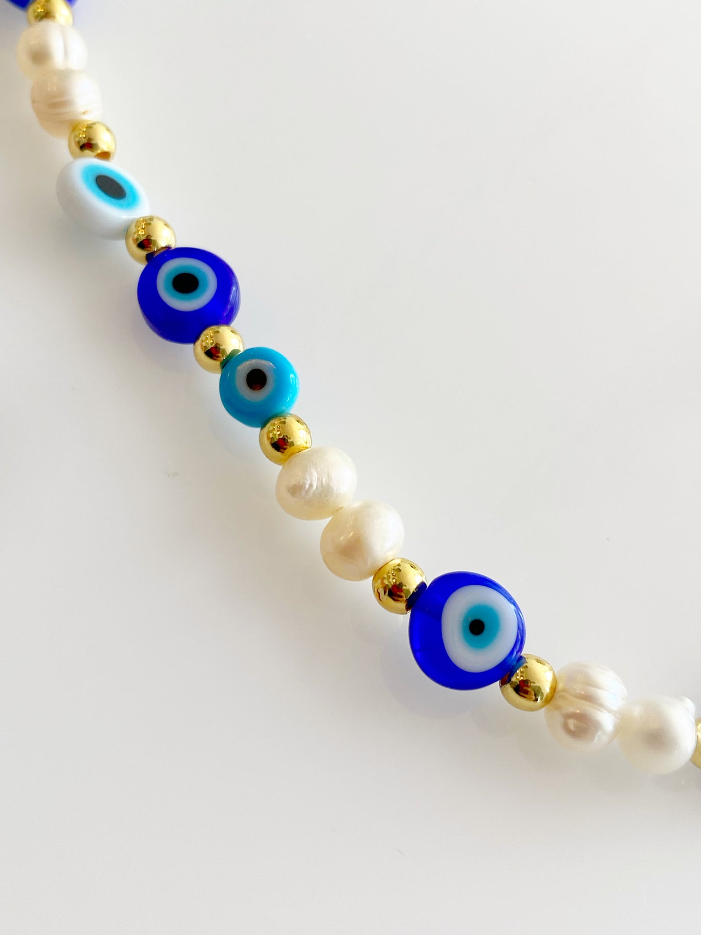 Evil Eye Beaded Fresh Water Pearls Toggle Necklace