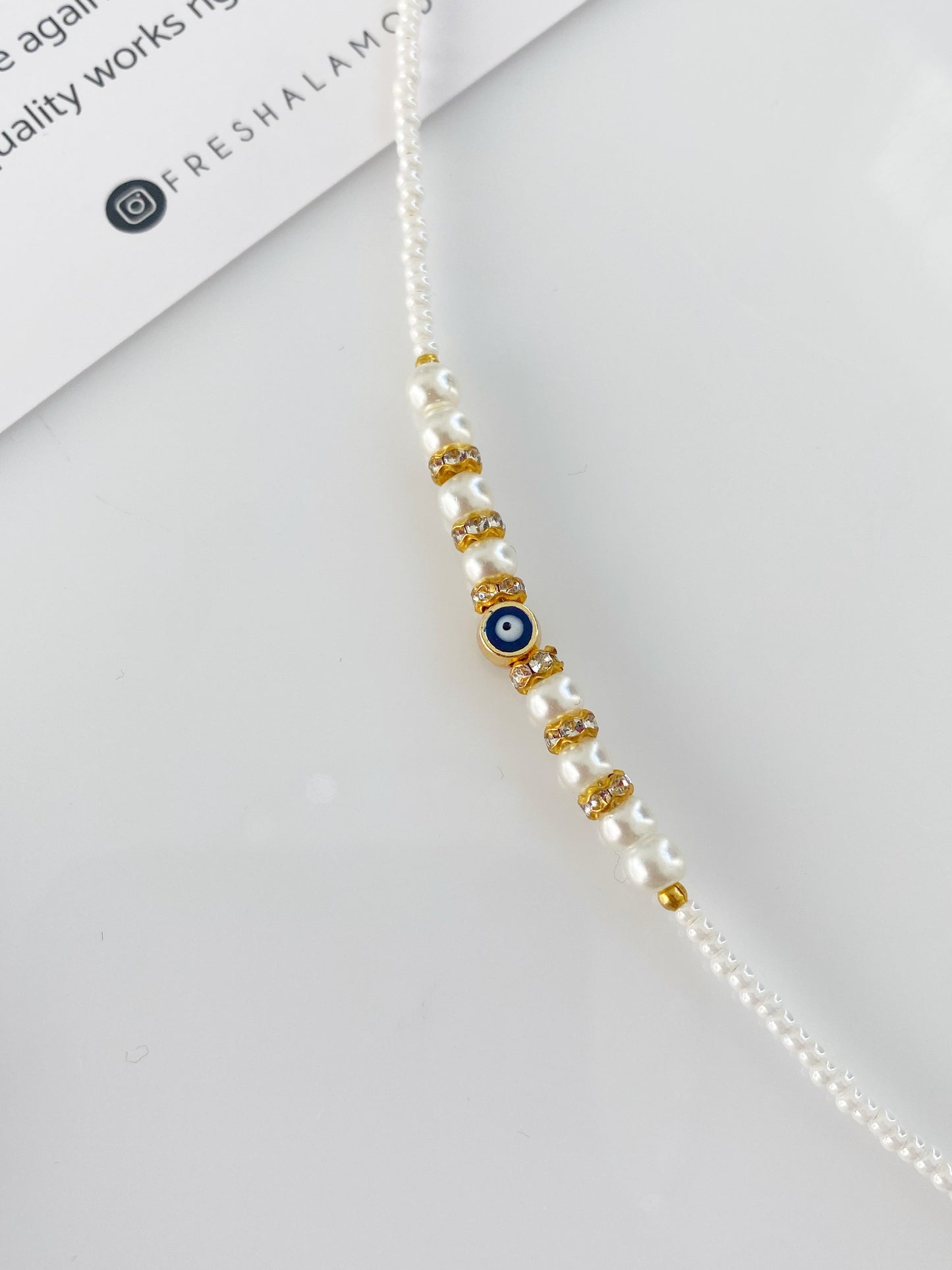 Evil Eye White Faux Beaded Necklace