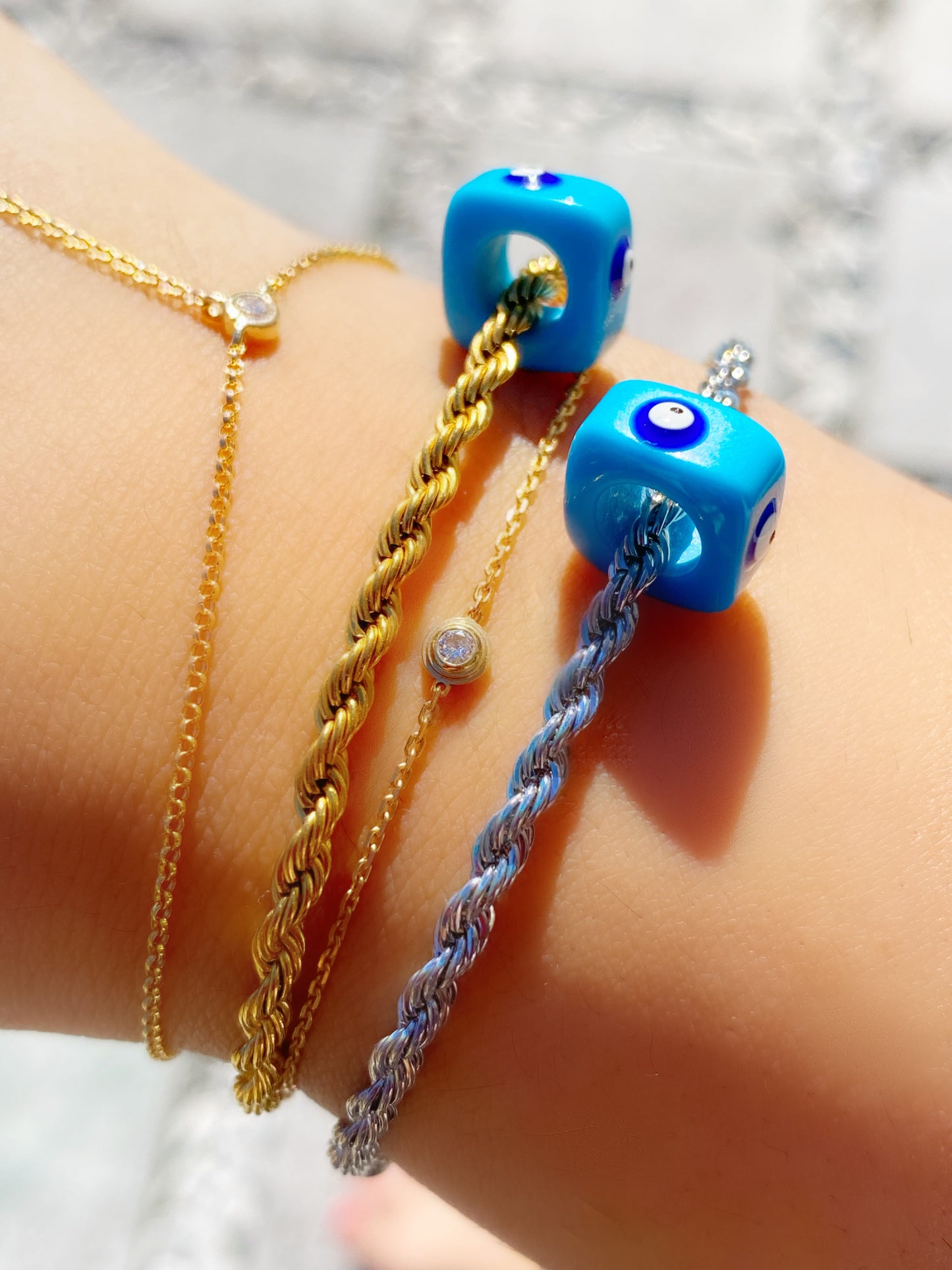 Evil Eye Turquoise Twist Cube Bracelet