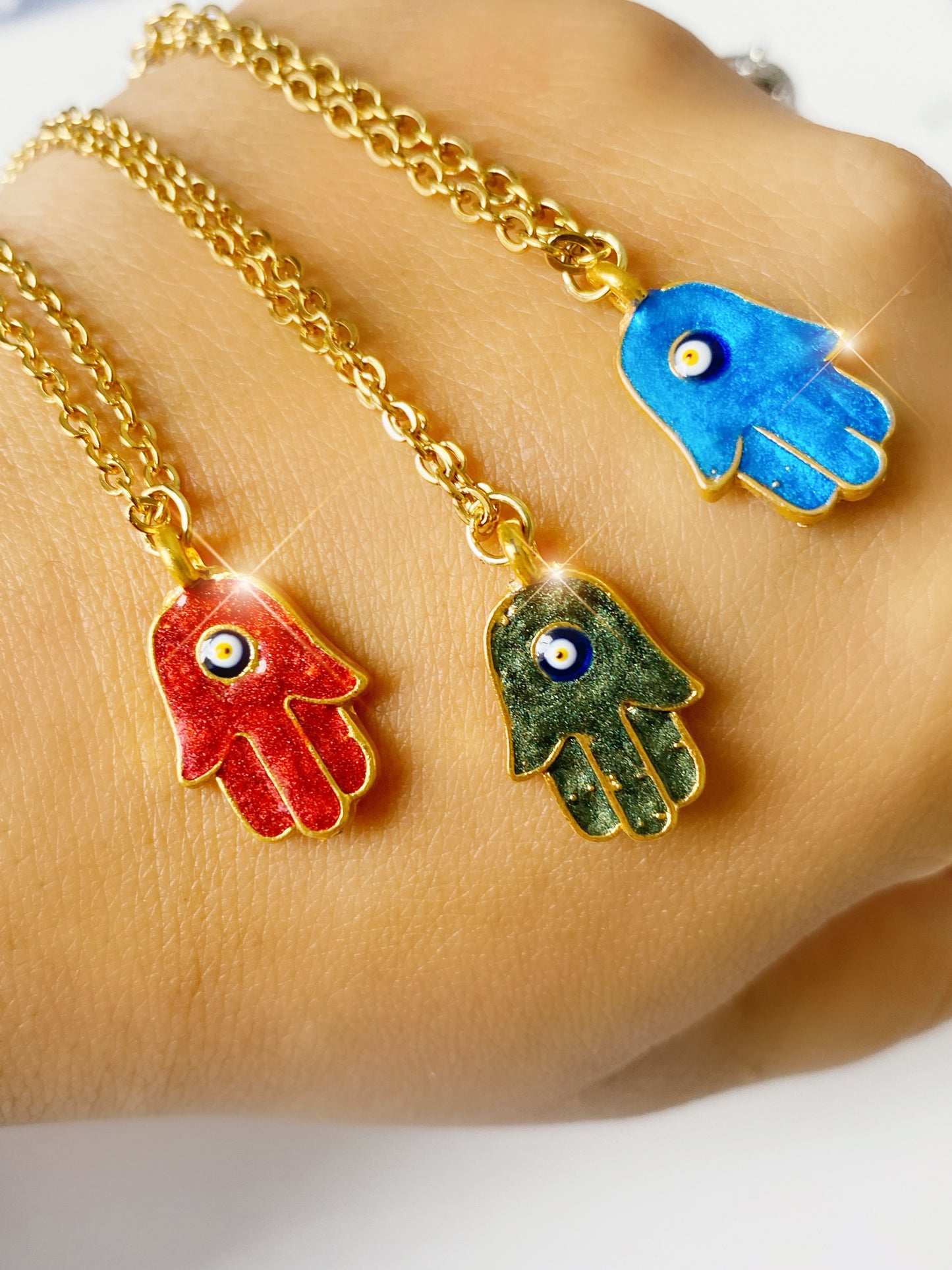 Holiday Handpainted Hamsa Necklace