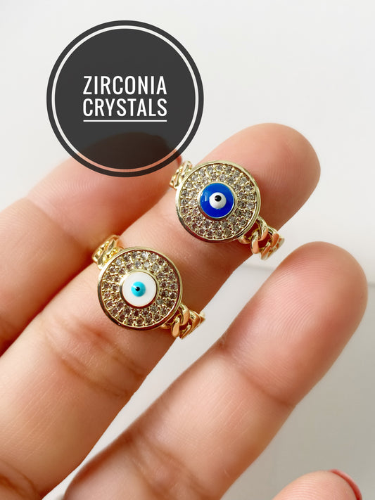 Evil Eye Crystal Circular Ring