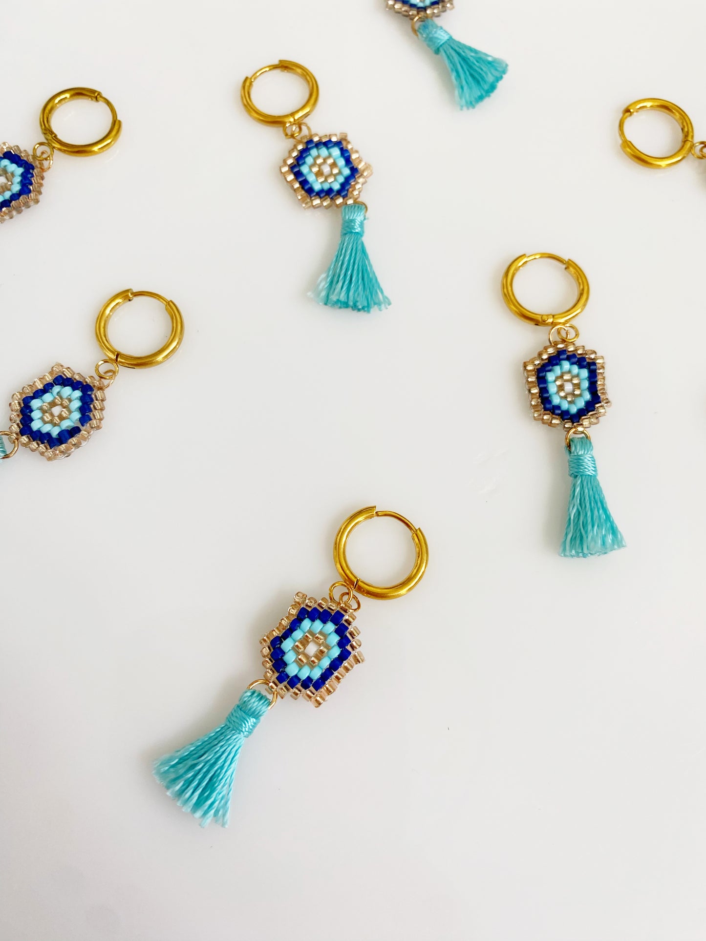 Evil Eye Miyuki Tassel Dangle Earrings