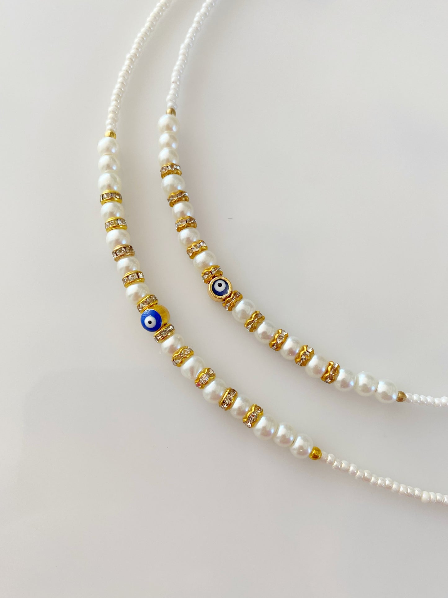 Evil Eye White Faux Beaded Necklace