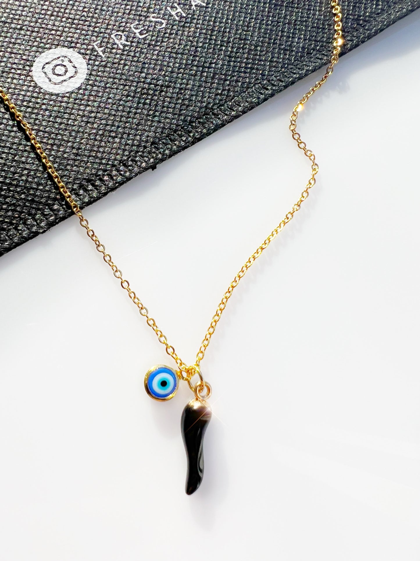 Black Cornicello Evil Eye Charm Necklace