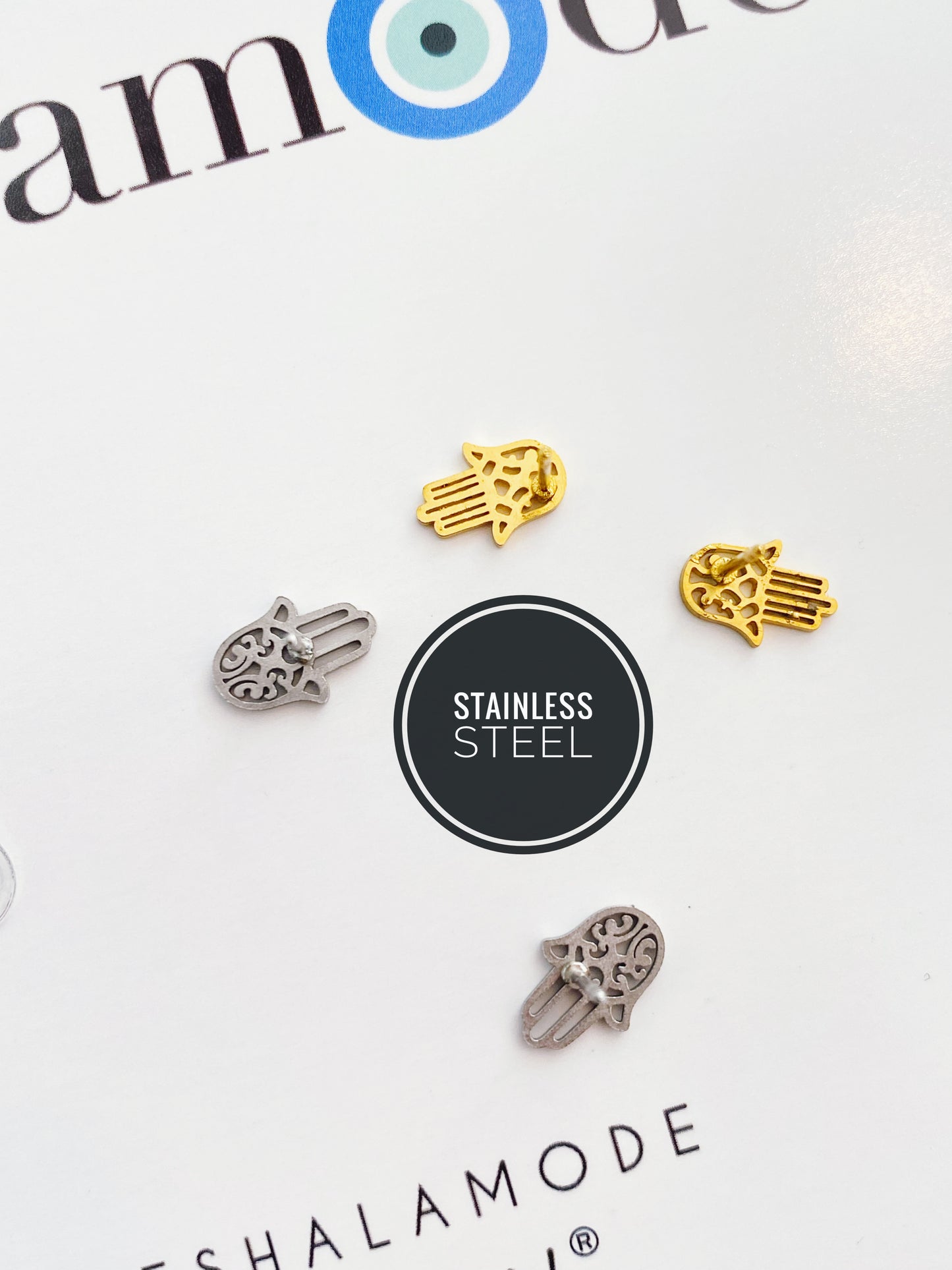 Hamsa Stainless Steel Stud Earrings