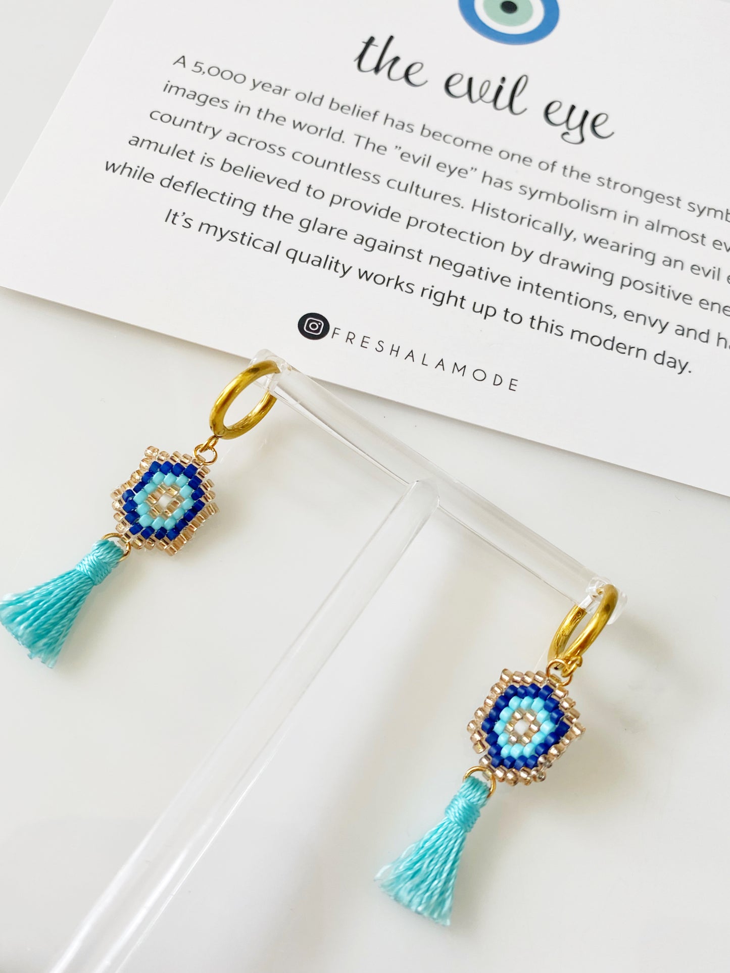 Evil Eye Miyuki Tassel Dangle Earrings